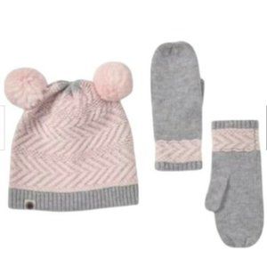 UGG Little Girls Chevron Pom Hat & Mittens Set New